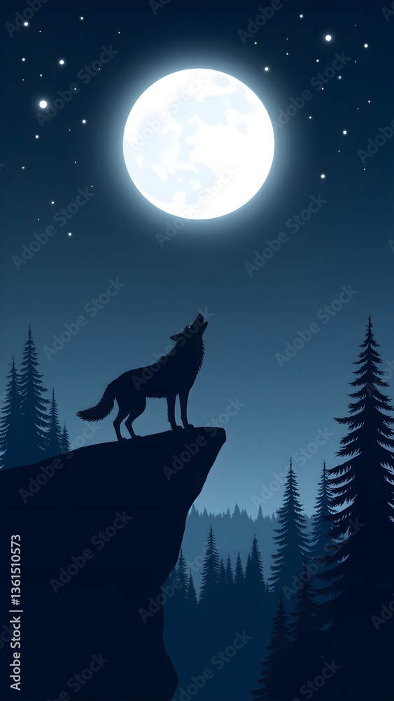 Fototapeta premium The wolf howls on a moonlit night