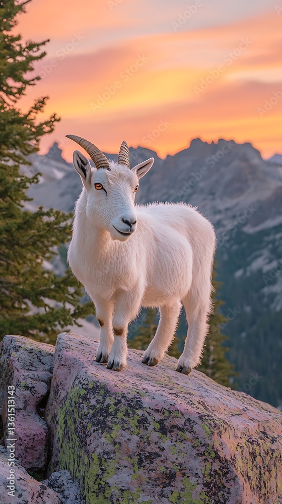 Obraz premium Mountain Goat at Sunrise, Rocky Peak