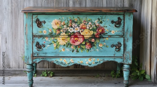 Hand-painted Floral Chest of Drawers: Rustic Charm