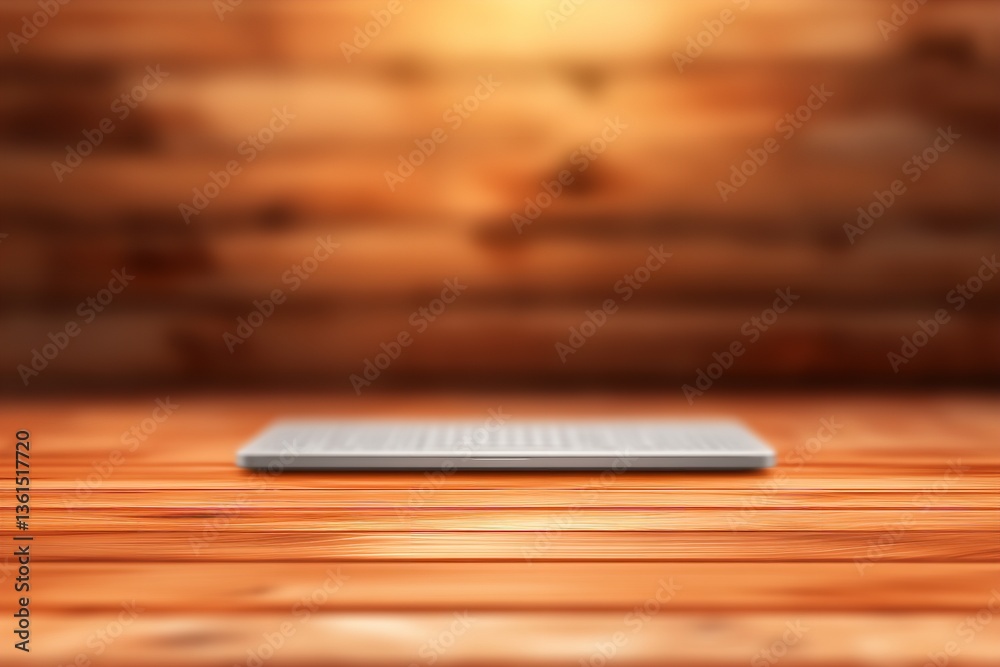 Laptop resting on wooden table in a warm, cozy setting perfect for remote work or studying Laptop resting on wooden table in a warm, cozy setting perfect for remote work or studying