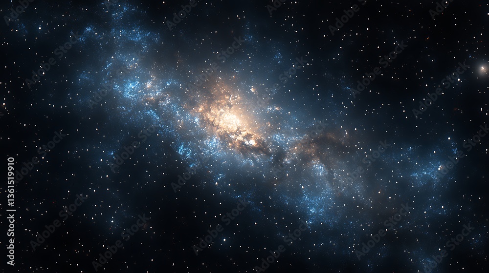 Fototapeta premium Cosmic nebula with blue and yellow hues.
