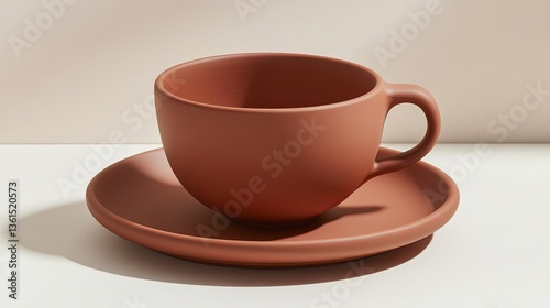 A modern teacup and saucer set with a matte finish, displayed on a light background pic