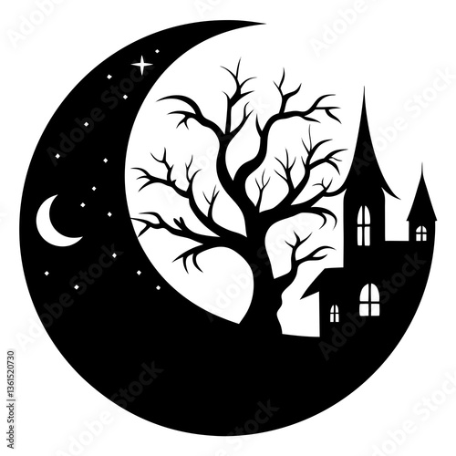 A halloween themed moon phase silhouette vector illustration 