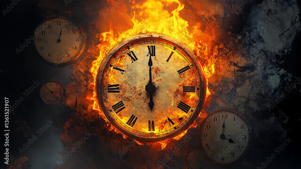 custom made wallpaper toronto digitalClock fire dramatic urgency countdown symbol stress burning flame concept surreal abstract warning chaos ephemeral fantasy destruction vibrant crisis fragile intense powerful hot