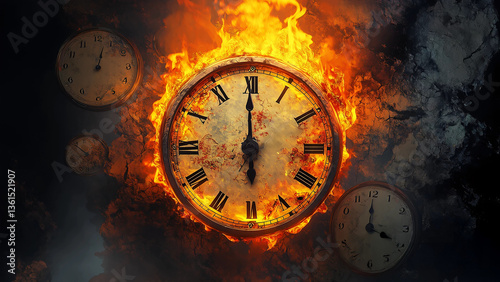 Wallpaper Mural Clock fire dramatic urgency countdown symbol stress burning flame concept surreal abstract warning chaos ephemeral fantasy destruction vibrant crisis fragile intense powerful hot Torontodigital.ca