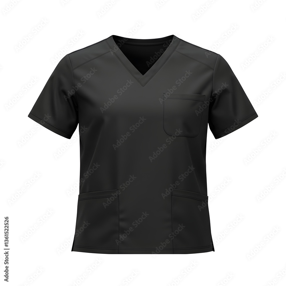 Naklejka premium Realistic Medical Scrubs Mockup – Black Short-Sleeve Top with Natural Fabric Details