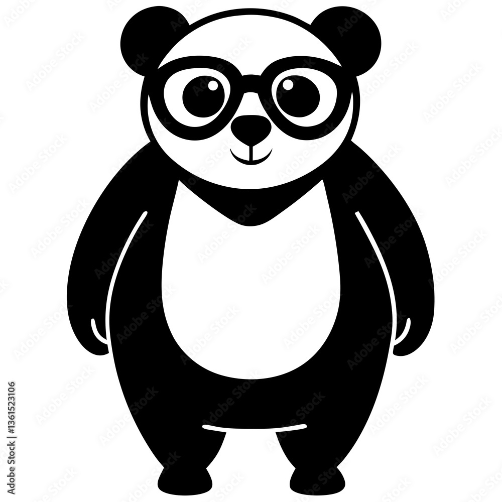 Fototapeta premium Cartoonish panda with oversized glasses silhouette vector illustration