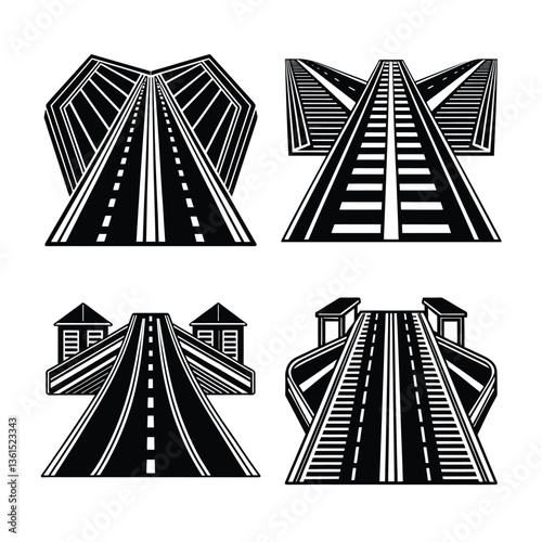 Vector illustration of city road and skyline silhouette