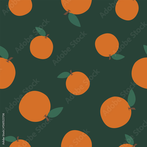 Vector seamless pattern with orange fruits, leaves,and branches. Cute orange fruit summer background. Flat style pattern for print,fabric,textile and packaging.