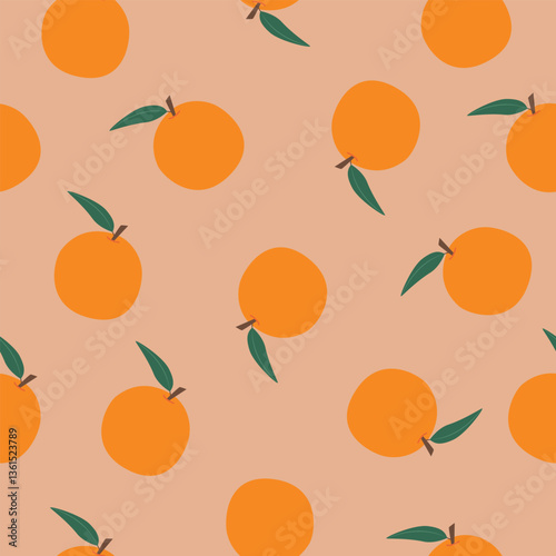 Vector seamless pattern with orange fruits, leaves,and branches. Cute orange fruit summer background. Flat style pattern for print,fabric,textile and packaging