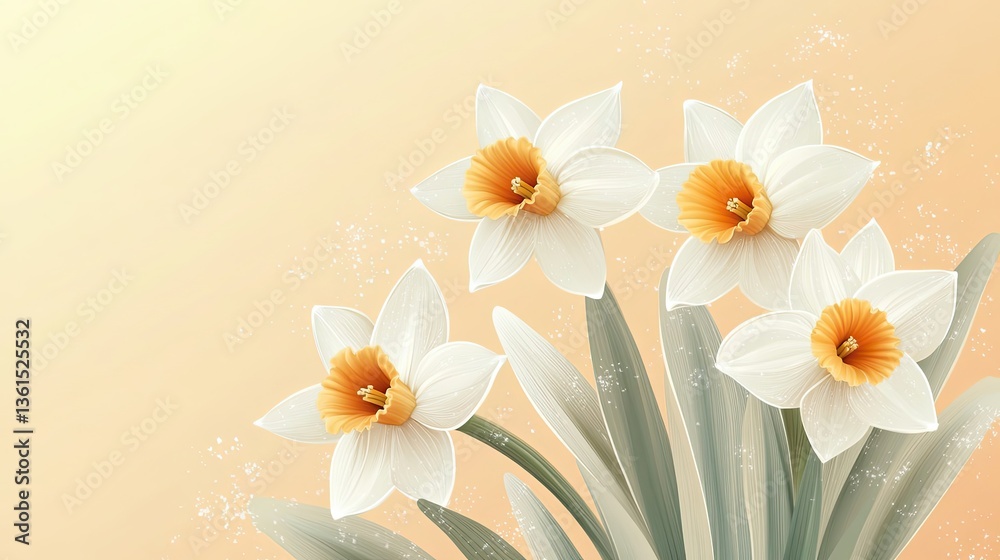 Naklejka premium A beautiful illustration of four white and yellow daffodils blooming