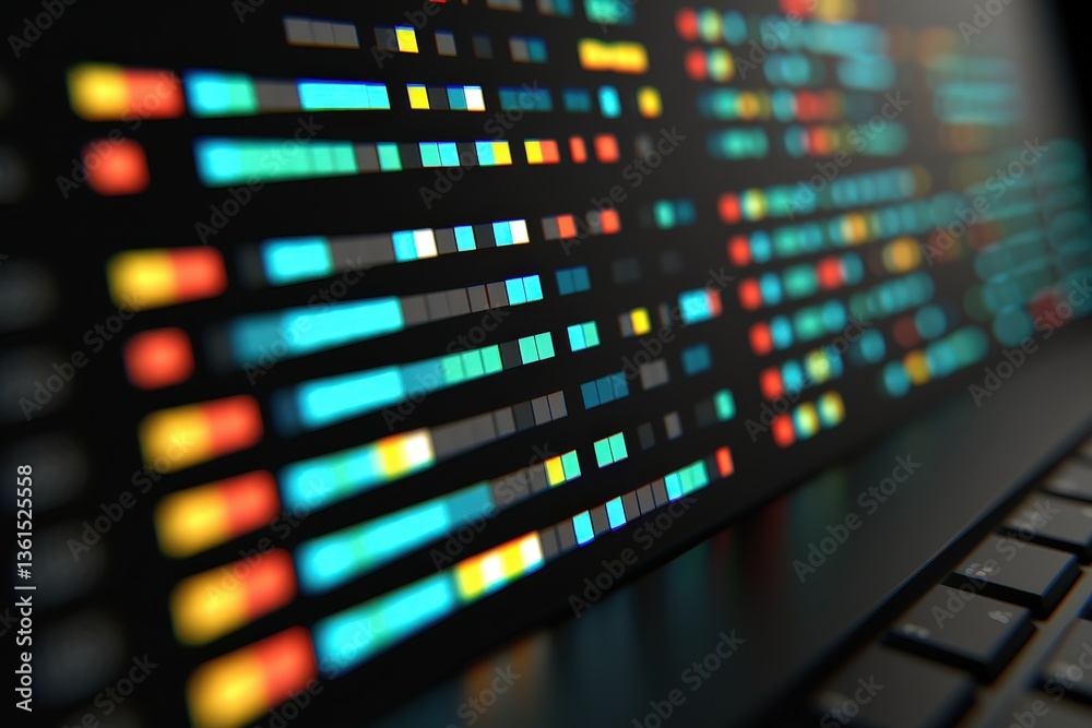 Fototapeta premium A vibrant digital display showing colorful data patterns, possibly representing information or analytics in a modern interface.
