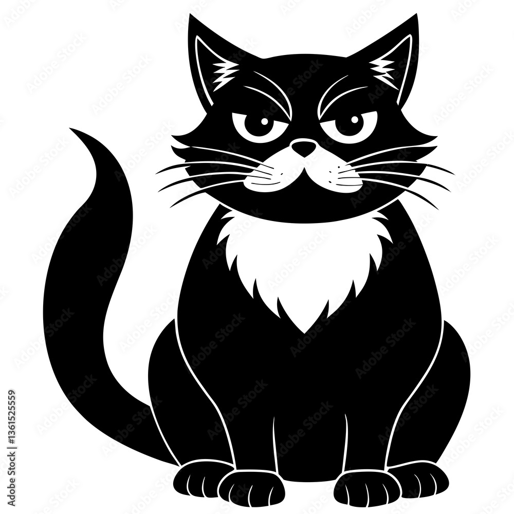 Obraz premium Grumpy cat with a funny mustache silhouette vector illustration 