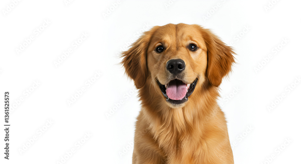 Happy Golden Retriever Puppy Smiling Against White Background Happy Golden Retriever Puppy Smiling Against White Background