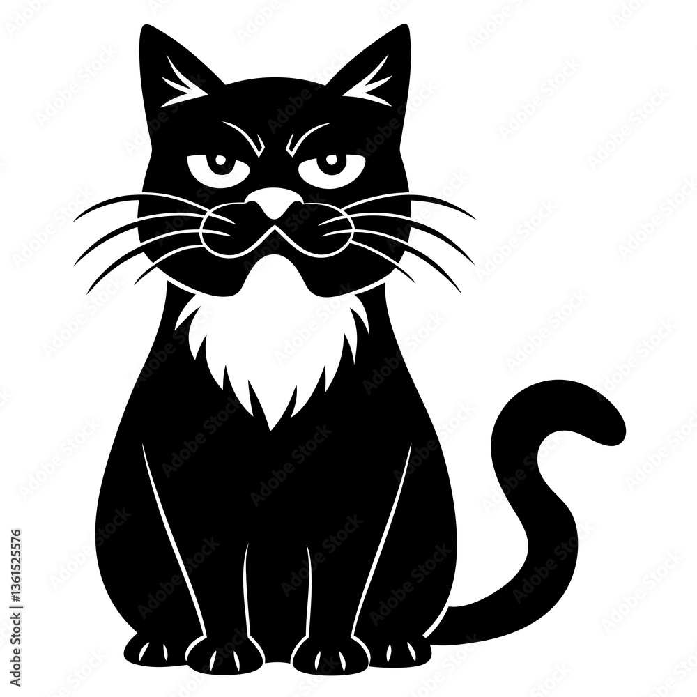 Grumpy cat with a funny mustache silhouette vector illustration Grumpy cat with a funny mustache silhouette vector illustration