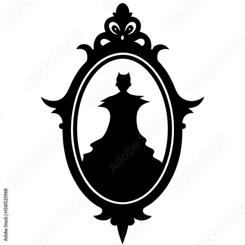 Haunted mirror with a ghostly reflection silhouette vector illustration 