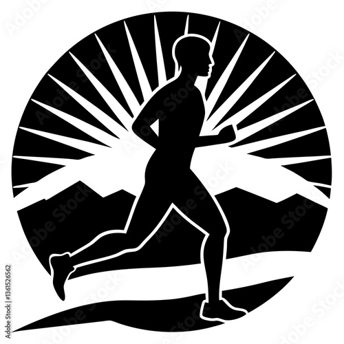 Man jogging at sunrise silhouette vector illustration 
