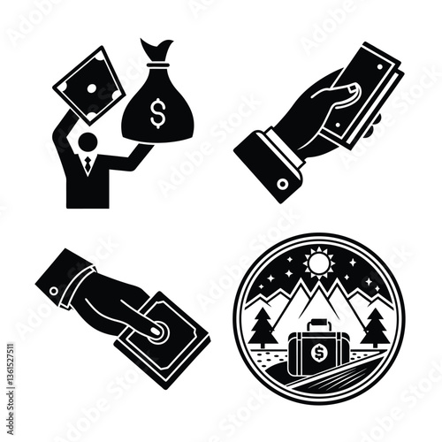 Set of dollar and dollar withdraw icons for web and business design