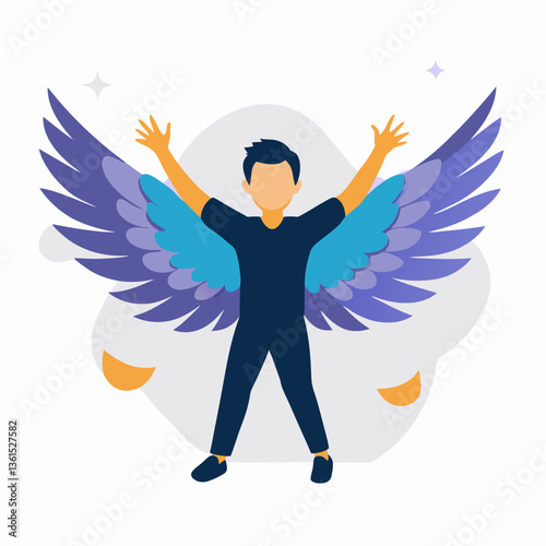 Person with colorful wings representing freedom and self-expression in a vector style
