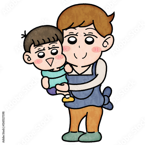 園児をおんぶしている保育士