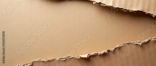 Torn corrugated cardboard with frayed edges (vintage tone)