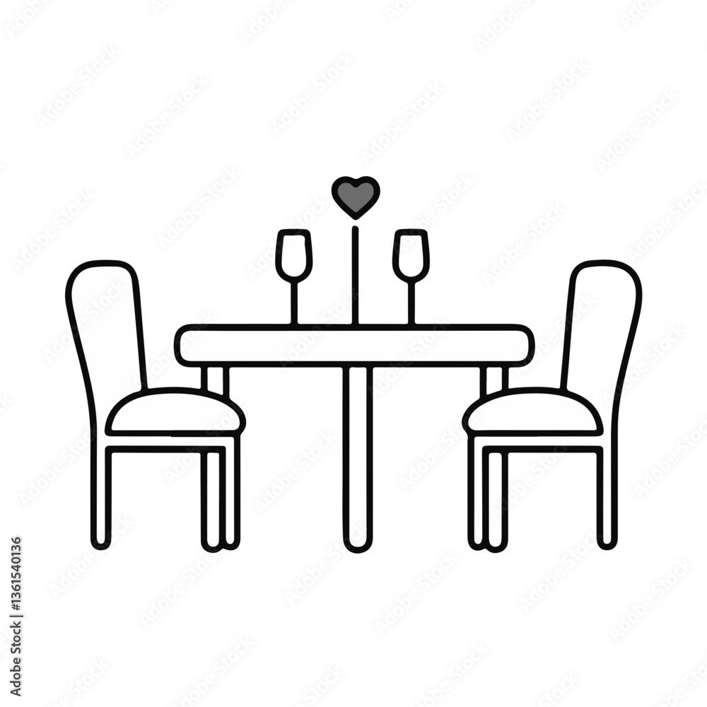 Romantic dining table with two chairs and wine glasses Romantic dining table with two chairs and wine glasses