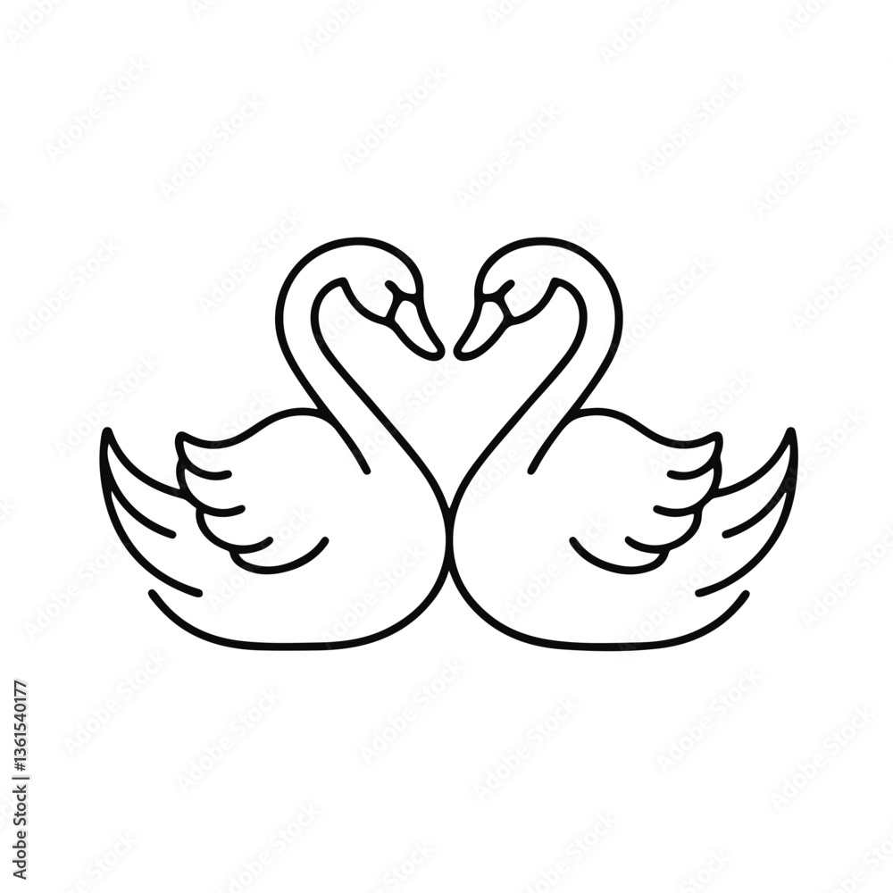 Two elegant swans forming a heart shape in a minimalist style Two elegant swans forming a heart shape in a minimalist style