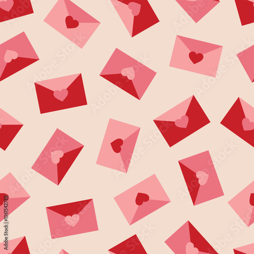 Vector pattern with romantic envelopes with hearts
