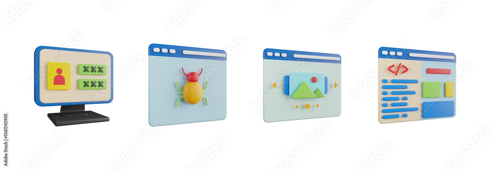 Web and App Development Interface 3D Icons Web and App Development Interface 3D Icons