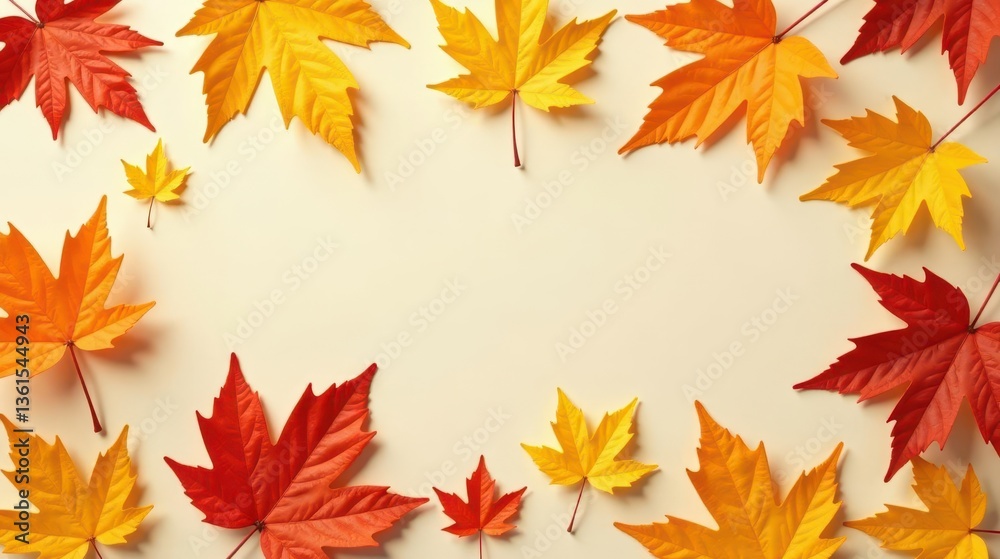 Autumnal foliage arranged in a vibrant frame, showcasing the beauty of seasonal change and nature's artistry Autumnal foliage arranged in a vibrant frame, showcasing the beauty of seasonal change and nature's artistry