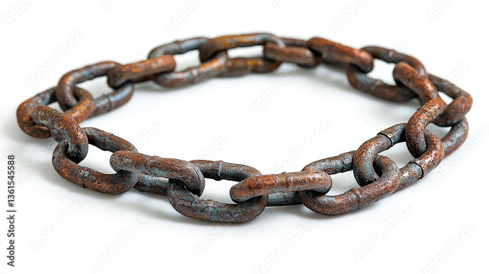 Obraz premium Rusty Chain: A Study in Texture and Time. A detailed close-up of an aged, weathered metal chain, showcasing its intricate links and rich patina.