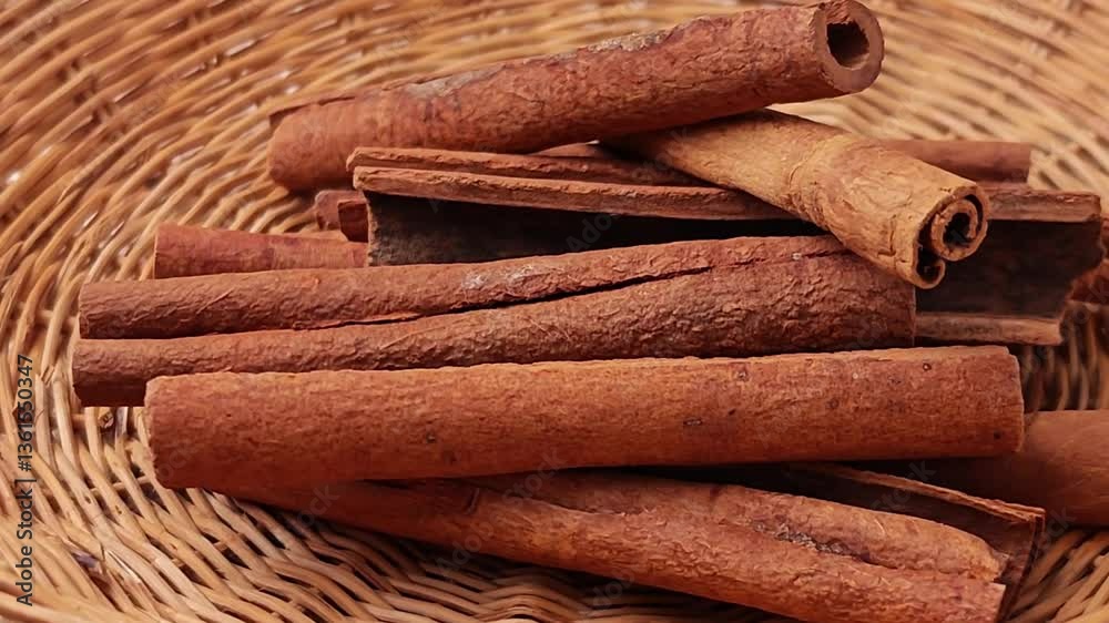 Whole spice cinnamon on the table.