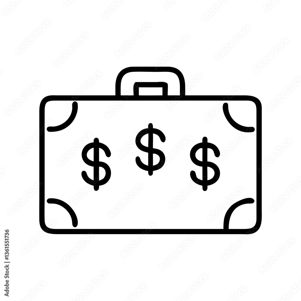 Money suitcase icon in minimalist style representing finance and wealth Money suitcase icon in minimalist style representing finance and wealth