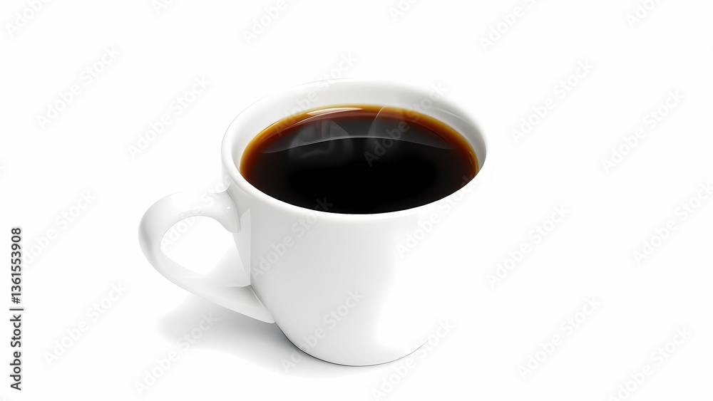 Enjoying a Cup of Dark Coffee in White Mug on White Background Enjoying a Cup of Dark Coffee in White Mug on White Background