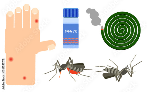 蚊と対策グッズのイラスト