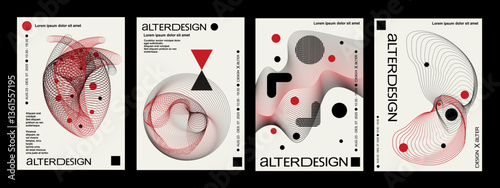Swiss Style. Artworks, posters inspired postmodern of vector abstract dynamic symbols with bold geometric shapes, useful for web background, art design, magazine front page, cover artwork.