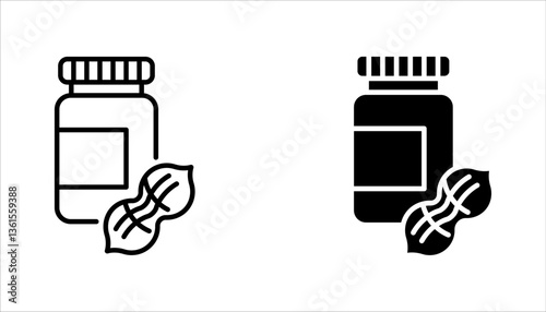 peanut butter icon set, peanut butter jar glass icons vector illustration on white background