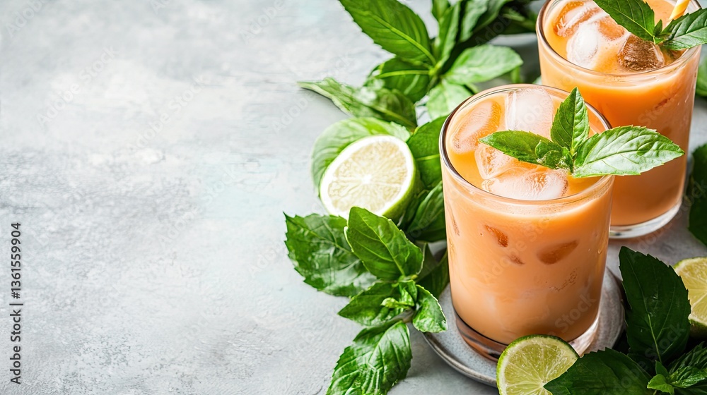 Refreshing Citrus Mint Beverage with Lime and Mint Leaves Refreshing Citrus Mint Beverage with Lime and Mint Leaves