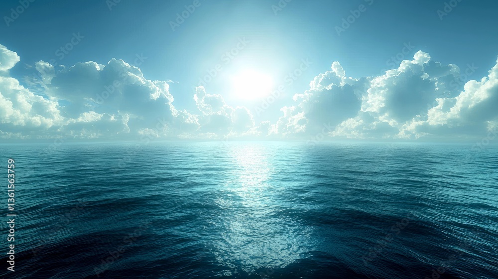 Obraz premium Serene Seascape: Sunlit Ocean and Clouds - A Tranquil View