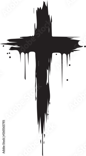 Christian Cross Ink Effect Silhouette Vector
