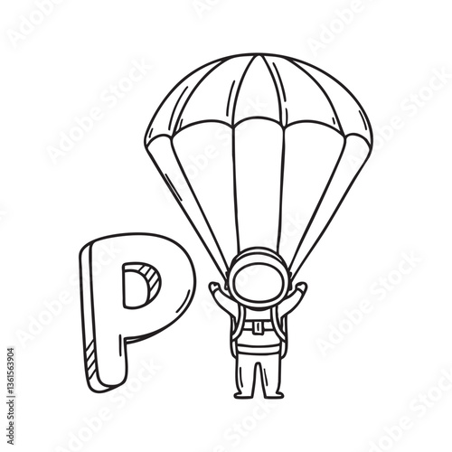 An illustration of letter P stand for parachute