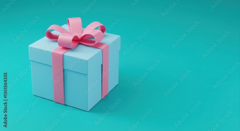 Obraz premium Light blue gift box with pink ribbon.