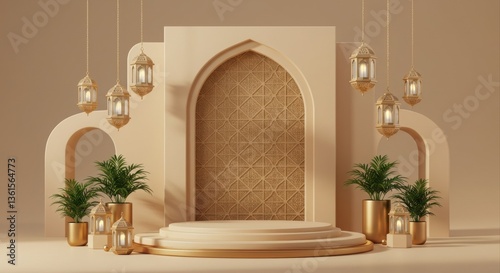 Elegant Ramadan display with ornate lanterns.