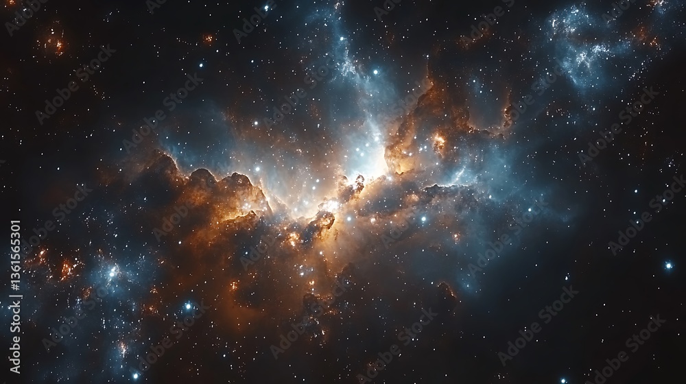 Fototapeta premium Cosmic nebula with vibrant orange and blue hues. (1)