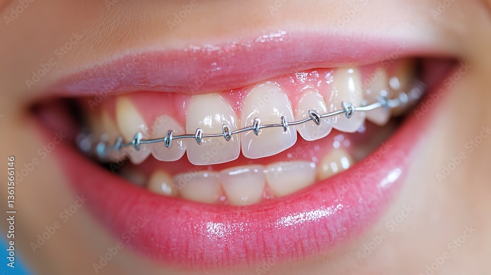 Obraz premium Patient receives teeth cleaning prior to braces installation at dental clinic