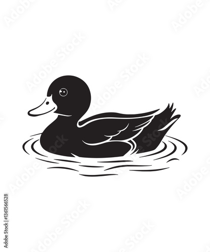 Duck on water vector silhouette on white background