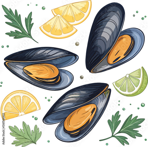 Mussels Seafood Vector Set Illustration for Culinary Design