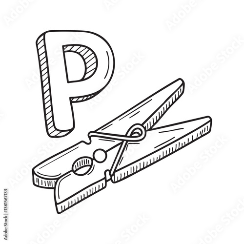 An illustration of letter P stand for peg