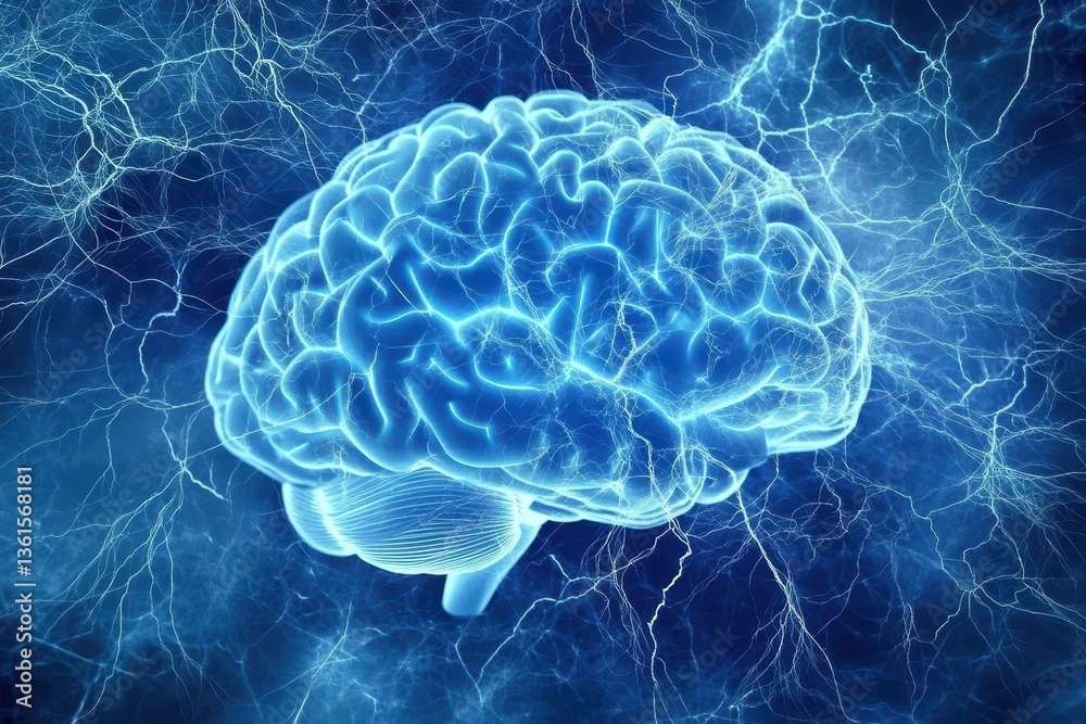 Concept of continuous electrical activity represented through a glowing brain illustration, An abstract concept of the continuous electrical activity in the human brain seamless ing