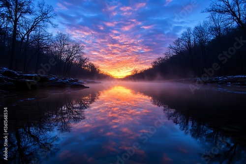 Winter Sunrise River Reflection